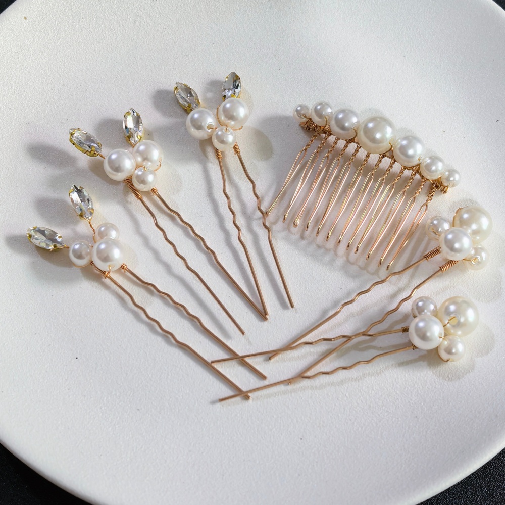 Women'S Accessories List - İnci Kristal Saç Tokası Tarak Seti