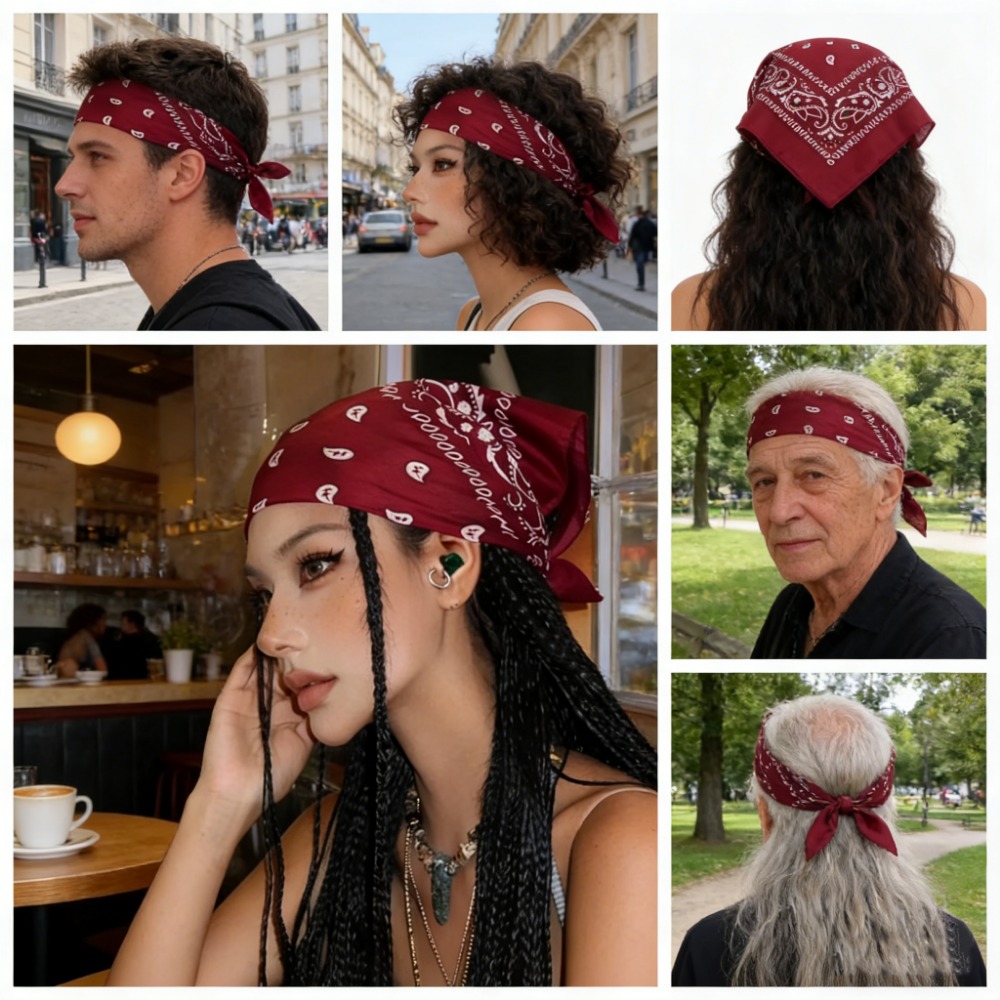 Women'S Accessories Go Outdoors - Retro Şarap Kırmızı Kare Bandana Eşarp